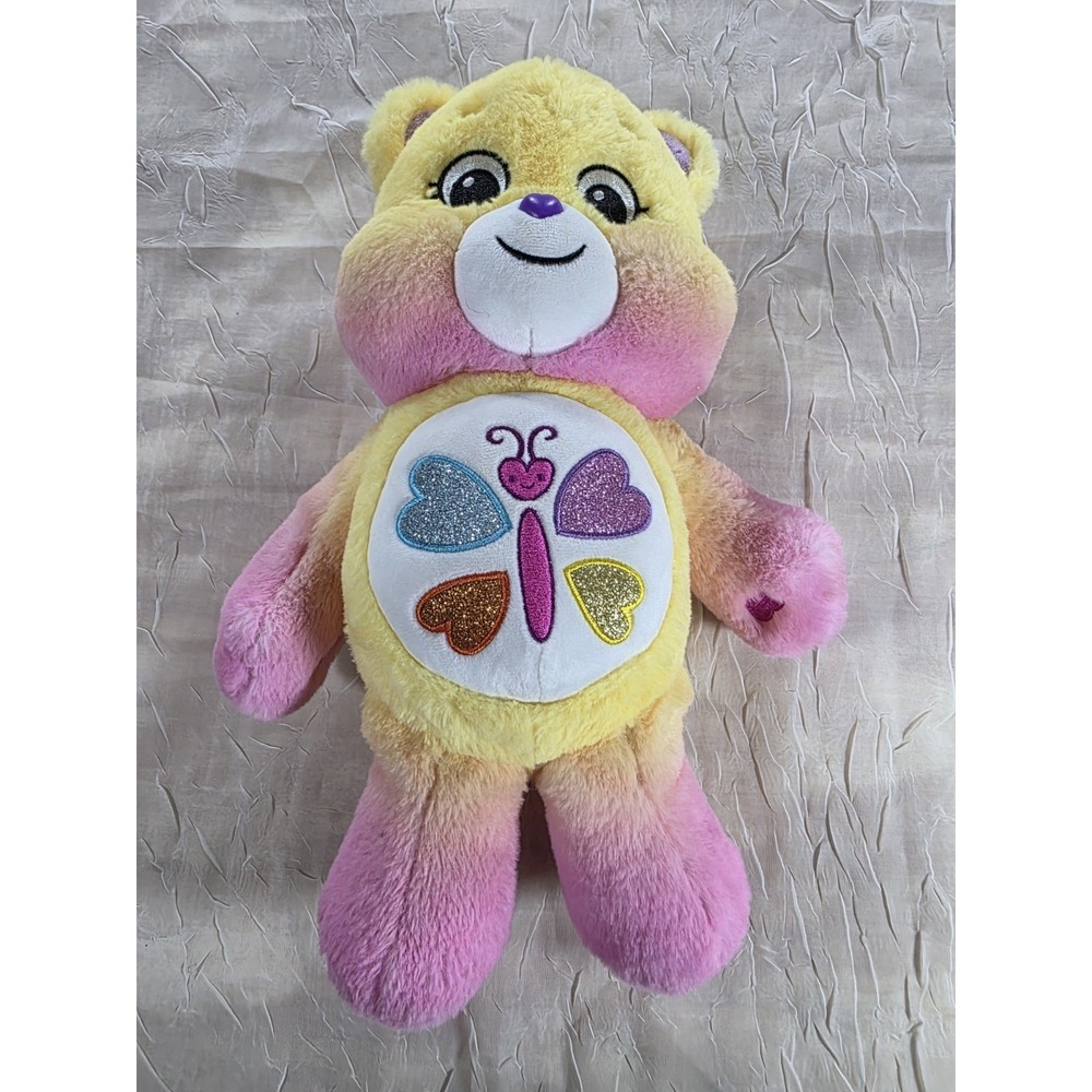 Care Bears Togetherness Bear Plush 14 inch Yellow Pink Ombre Butterfly Basic Fun